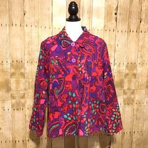 Bold Red & Purple Floral Lined Jacket XL with 3- button contrast roll cuff